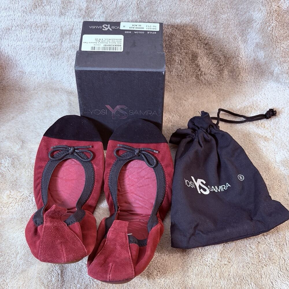 Yosi Samra Suede Foldable Ballet Flats 8 Burgundy